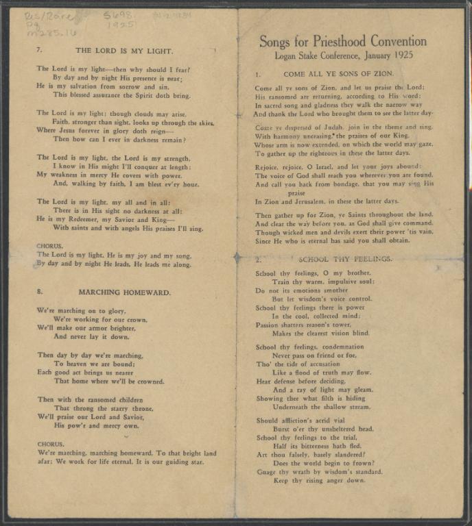 Songs for Priesthood Convention (Logan Stake) (1925)